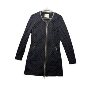 Beatrice b Women’s Size M Black Front Zip Polka Dot Mini Dress Pockets Long Slv